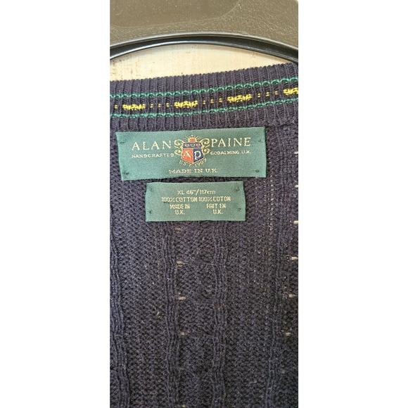 Alan Paine XL Men's Knitwear V-neck Cotton Cable Knit Crickey Jumper Vtg - Picture 8 of 16